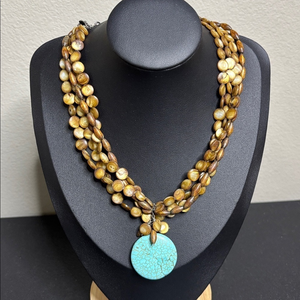 925 Stamped Closure Brown Beaded Necklace Turquoise boho Southwestern Pendant